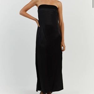 DISSH MIA BLACK STRAPLESS SATIN MIDI DRESS - 6 / BLACK